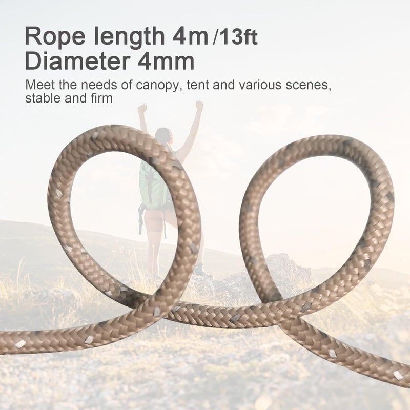 Smithok 8 Pack High-Reflective Guy Lines 4mm Tent Cords High-Strength Lightweight Camp Ropes with Aluminum Adjuster Tensioner for Tent, Tying Down Tarps, Camping, Outdoor Packaging (Khaki) - Image 2